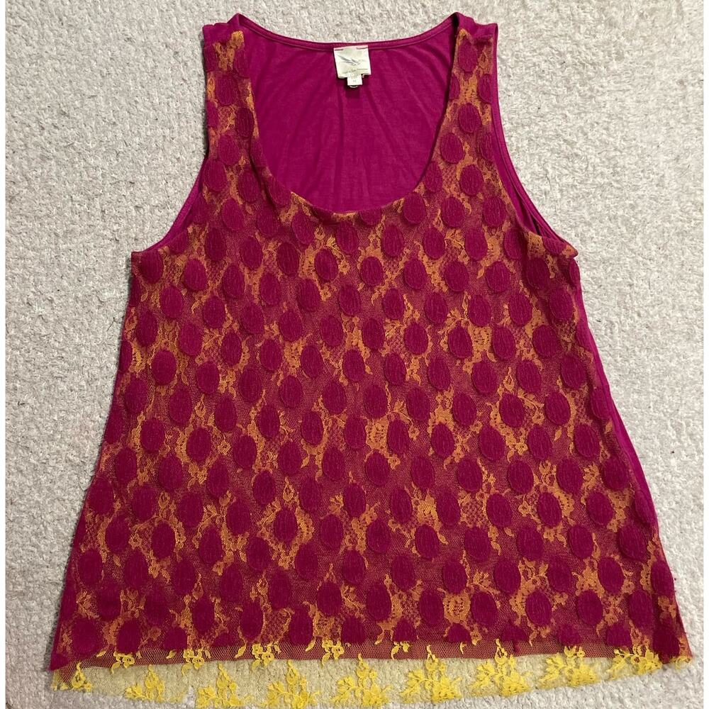 Anthropologie Weston Wear Women Tops Medium Pink Yellow Layered Lace Made in USA